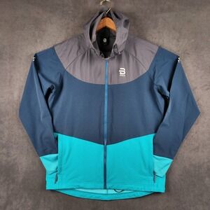 Bjorn Daehlie Gatineau Jacket Mens XL‎ Blue Teal Gray Hooded Softshell Running